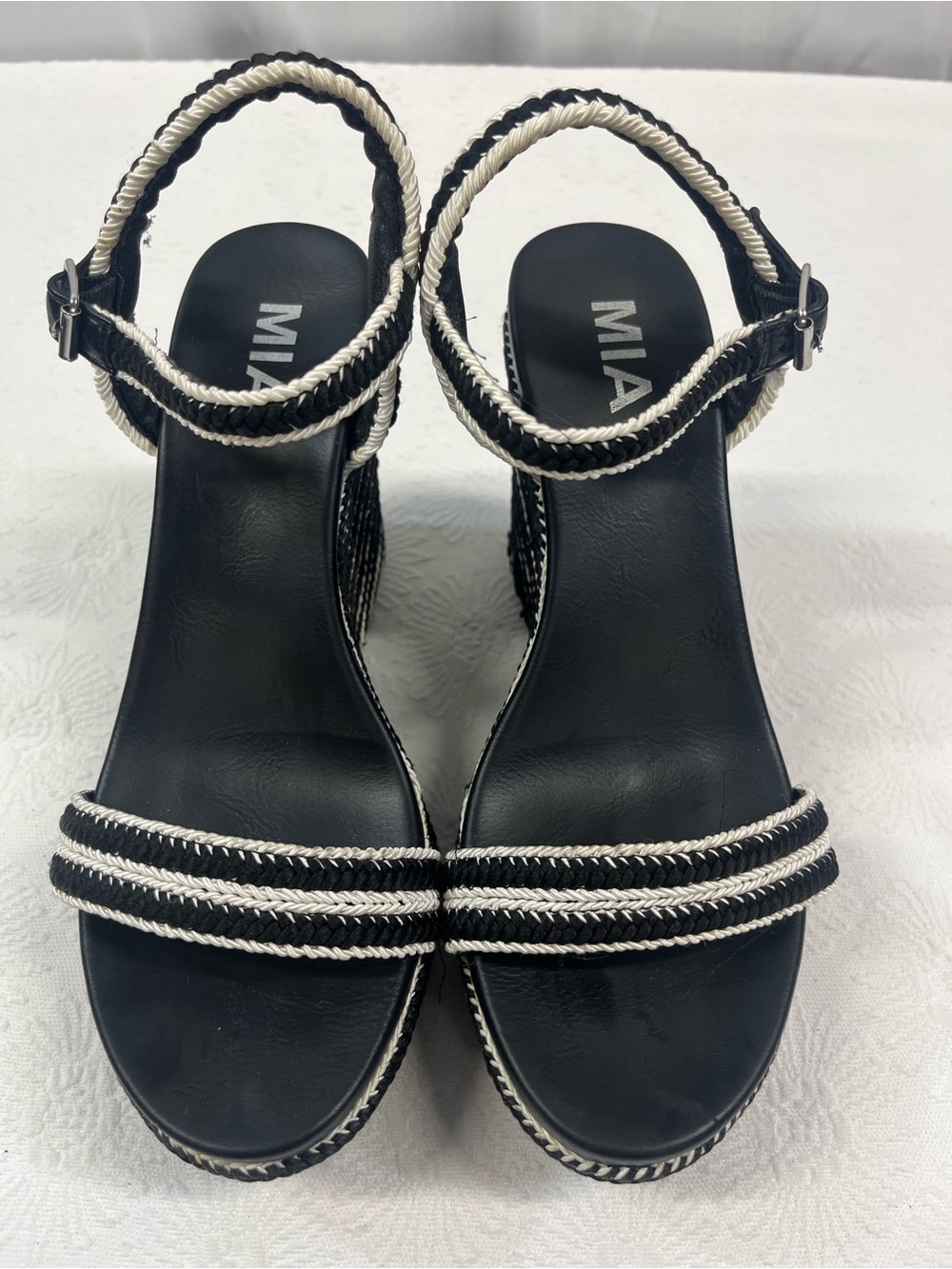 MIA Black Sandal with White Rope Trim Platform